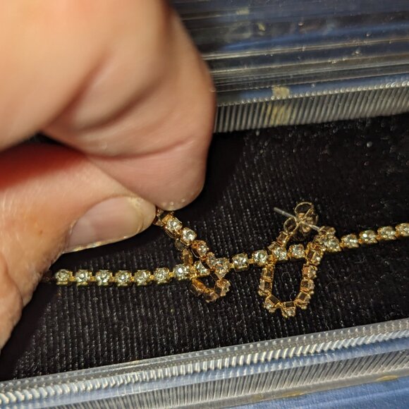 Crystal Rhinestone Box Link Bracelet 6.75" & Pierced Earrings - Picture 3 of 4